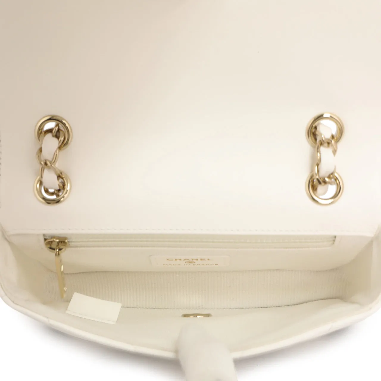 Chanel White Black Chevron Lambskin Stitched Mini Flap