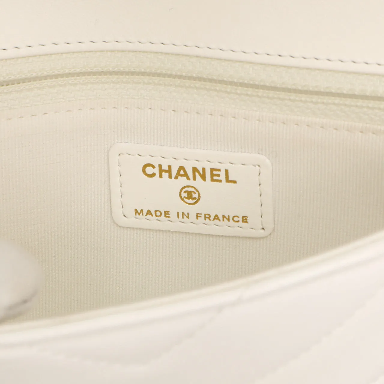 Chanel White Black Chevron Lambskin Stitched Mini Flap