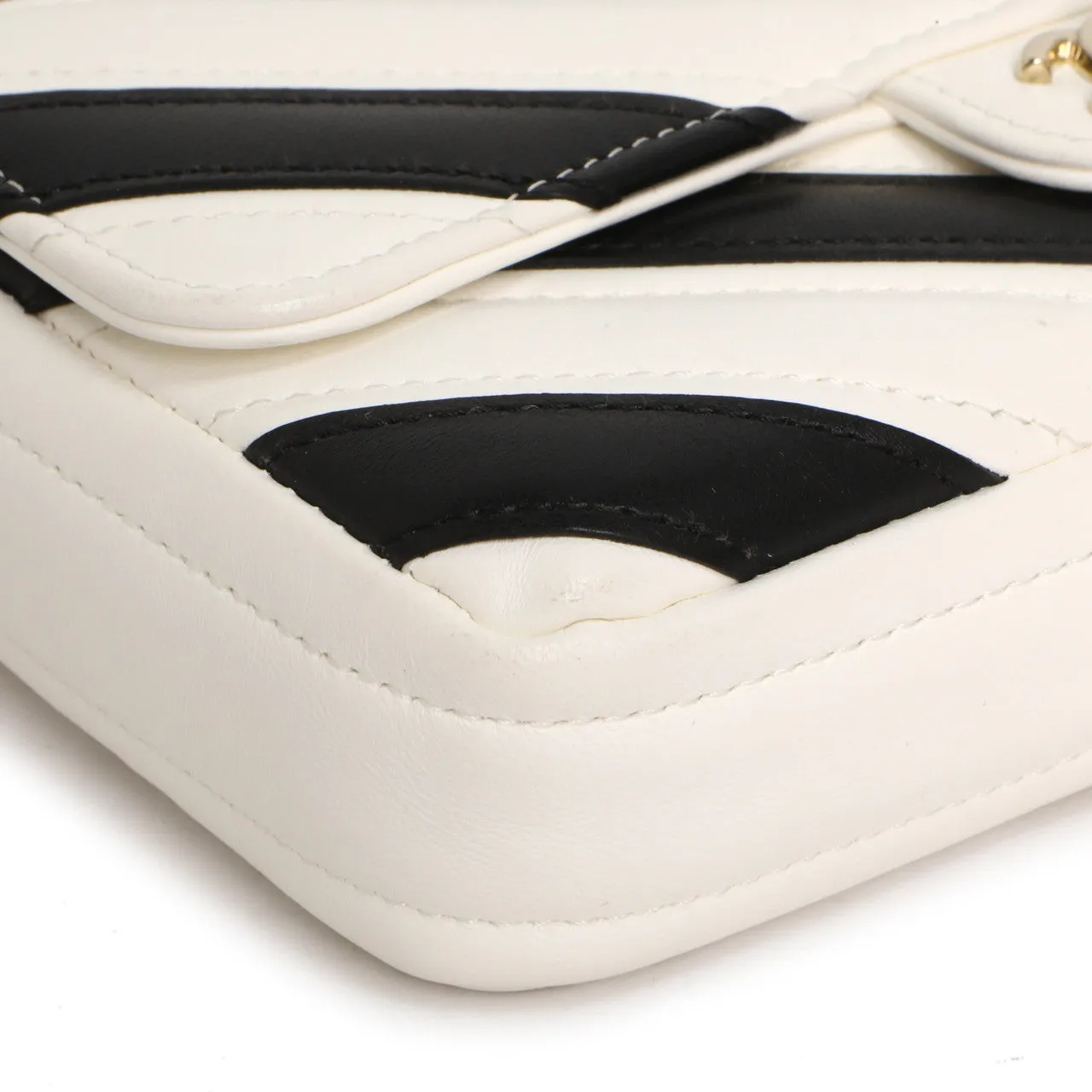 Chanel White Black Chevron Lambskin Stitched Mini Flap