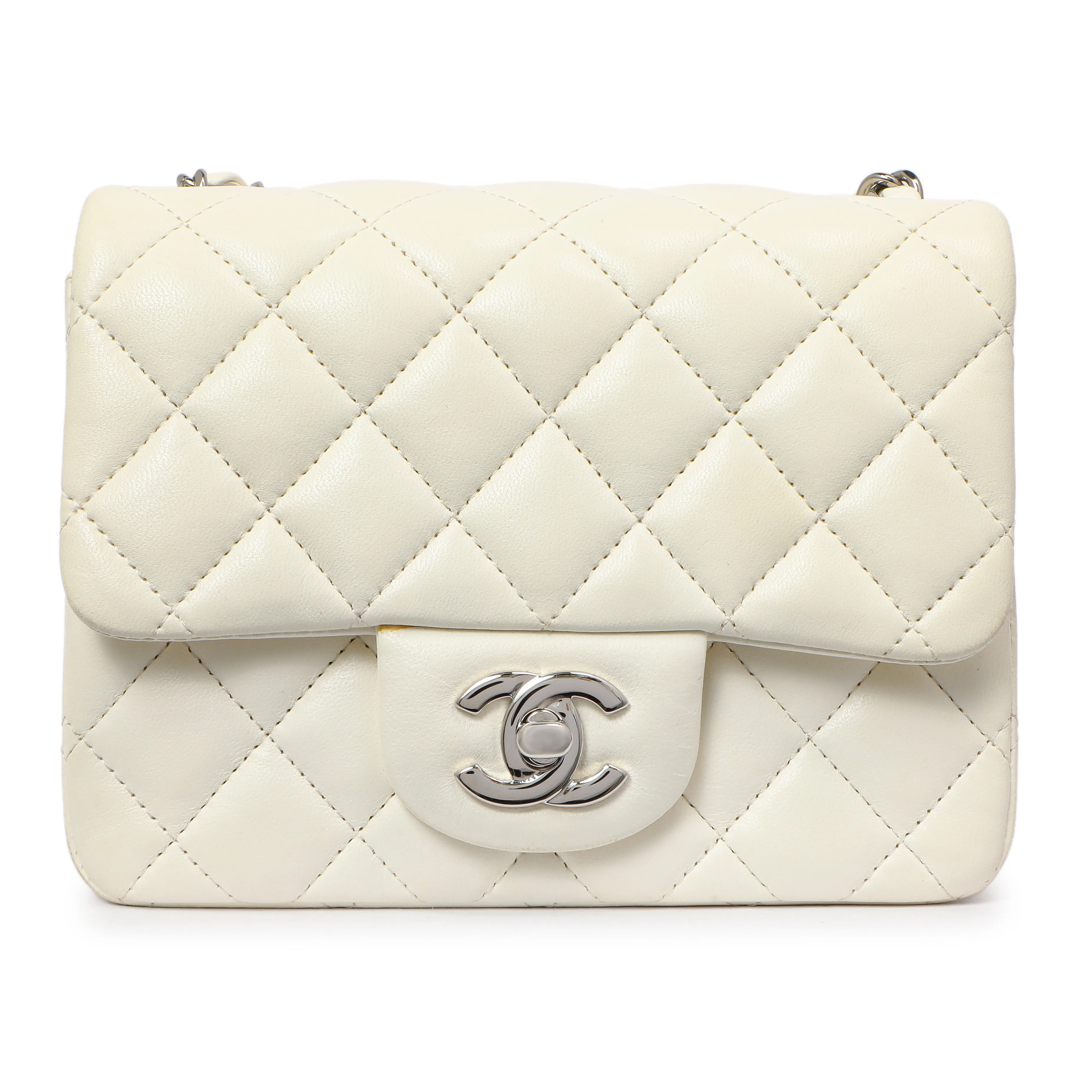 Chanel White Quilted Lambskin Mini Square Flap
