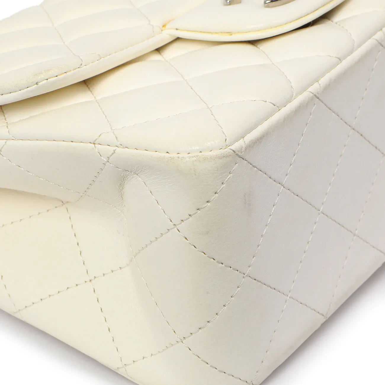 Chanel White Quilted Lambskin Mini Square Flap