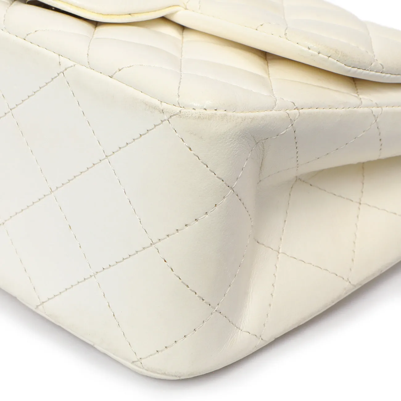 Chanel White Quilted Lambskin Mini Square Flap