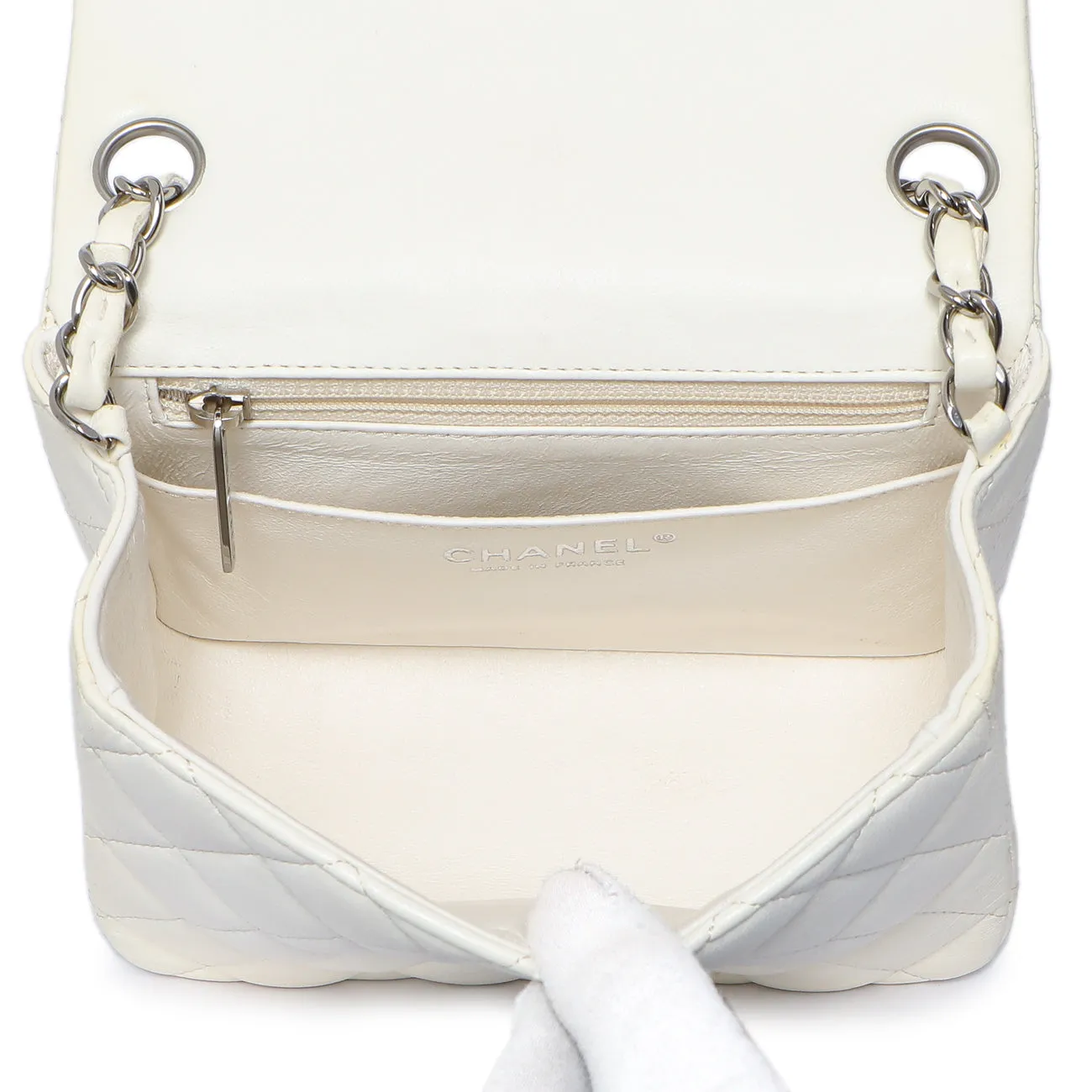 Chanel White Quilted Lambskin Mini Square Flap