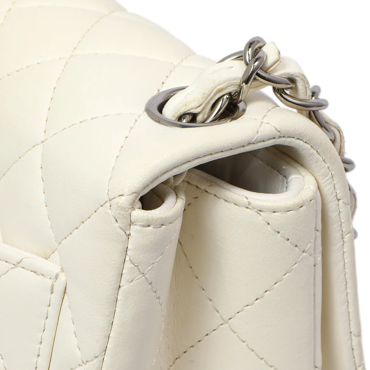 Chanel White Quilted Lambskin Mini Square Flap