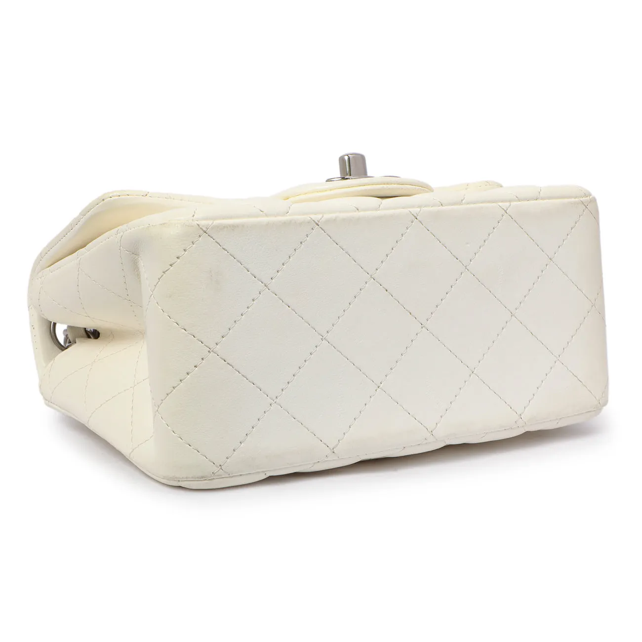 Chanel White Quilted Lambskin Mini Square Flap