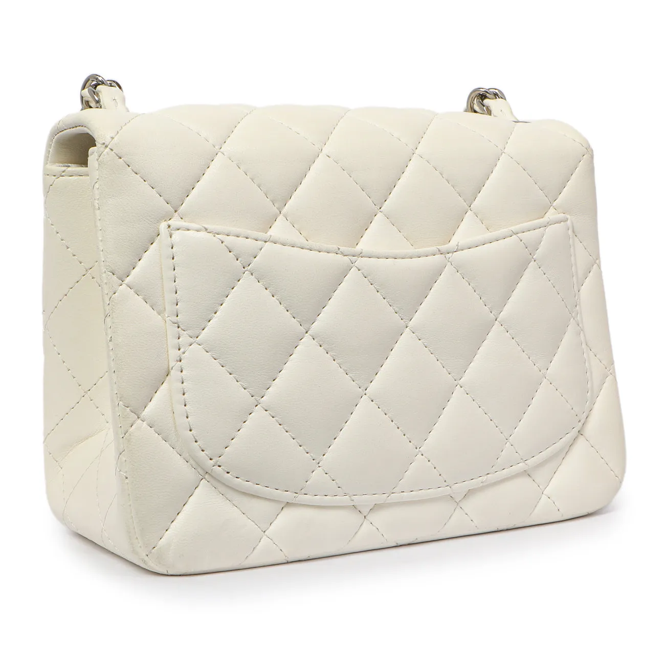 Chanel White Quilted Lambskin Mini Square Flap