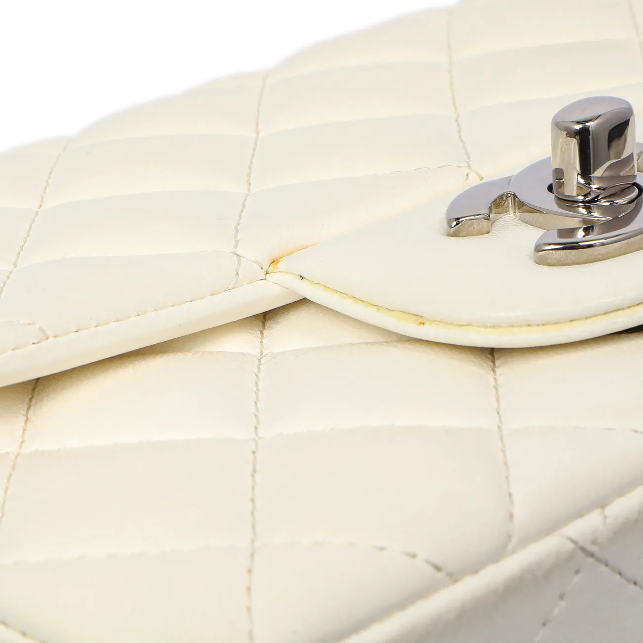 Chanel White Quilted Lambskin Mini Square Flap