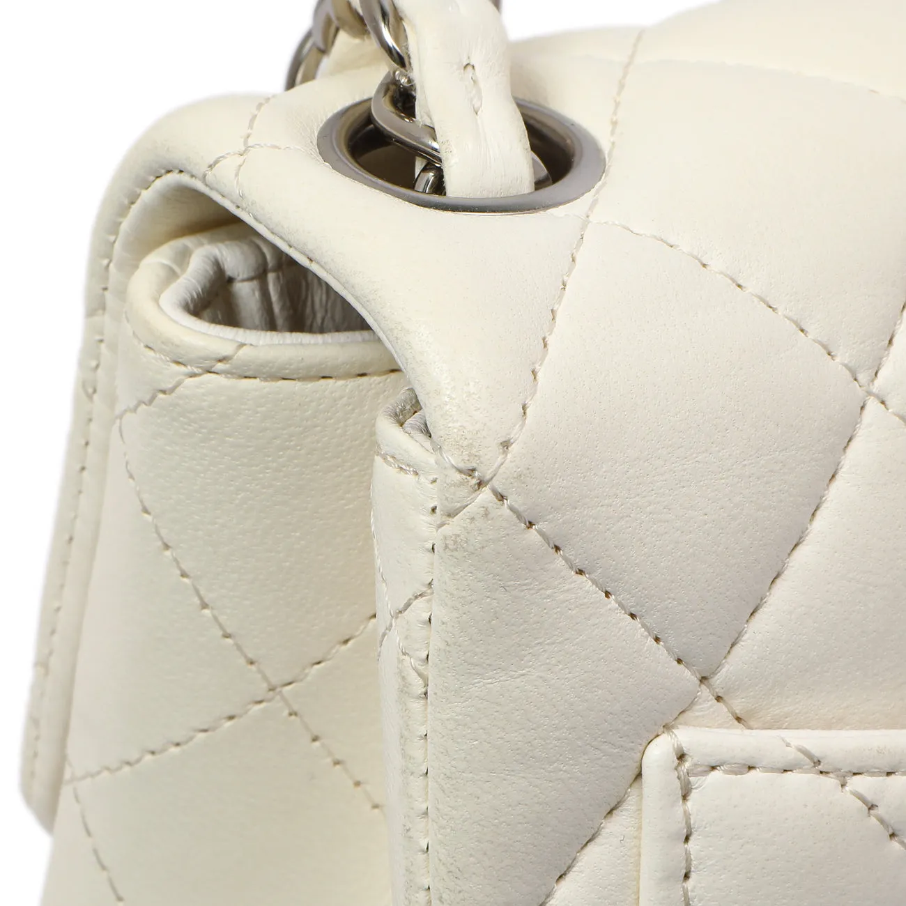Chanel White Quilted Lambskin Mini Square Flap