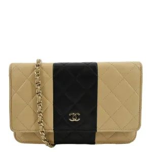 CHANEL WOC Quilted Leather Wallet On Chain Crossbody Bag Bicolor