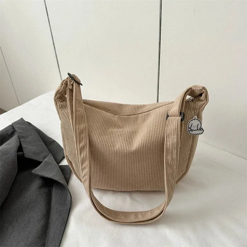 Charming Corduroy Cutie 🎀✨ - Adorable Shoulder Bag for Trendy Girls! 👜💖