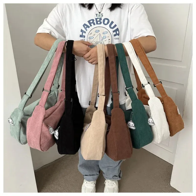 Charming Corduroy Cutie 🎀✨ - Adorable Shoulder Bag for Trendy Girls! 👜💖
