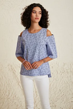 Check Floral Cold Shoulder Top