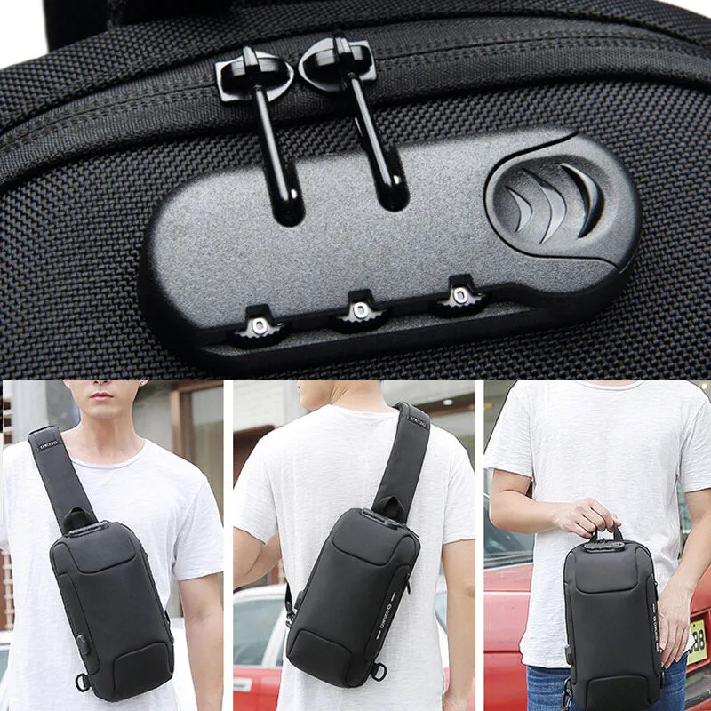Chest Bag Sling Bag For Men Anti-theft USB Charging Multi-Layers Crossbody Bag