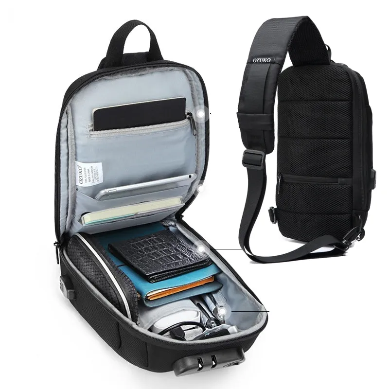 Chest Bag Sling Bag For Men Anti-theft USB Charging Multi-Layers Crossbody Bag