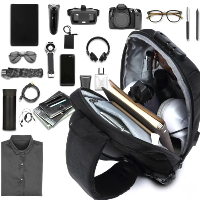 Chest Bag Sling Bag For Men Anti-theft USB Charging Multi-Layers Crossbody Bag