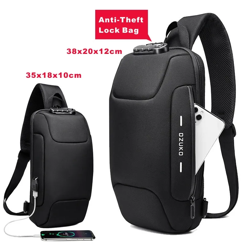 Chest Bag Sling Bag For Men Anti-theft USB Charging Multi-Layers Crossbody Bag