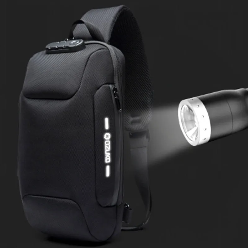 Chest Bag Sling Bag For Men Anti-theft USB Charging Multi-Layers Crossbody Bag