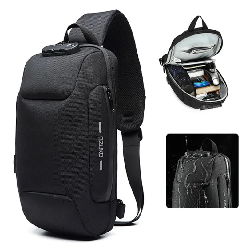 Chest Bag Sling Bag For Men Anti-theft USB Charging Multi-Layers Crossbody Bag