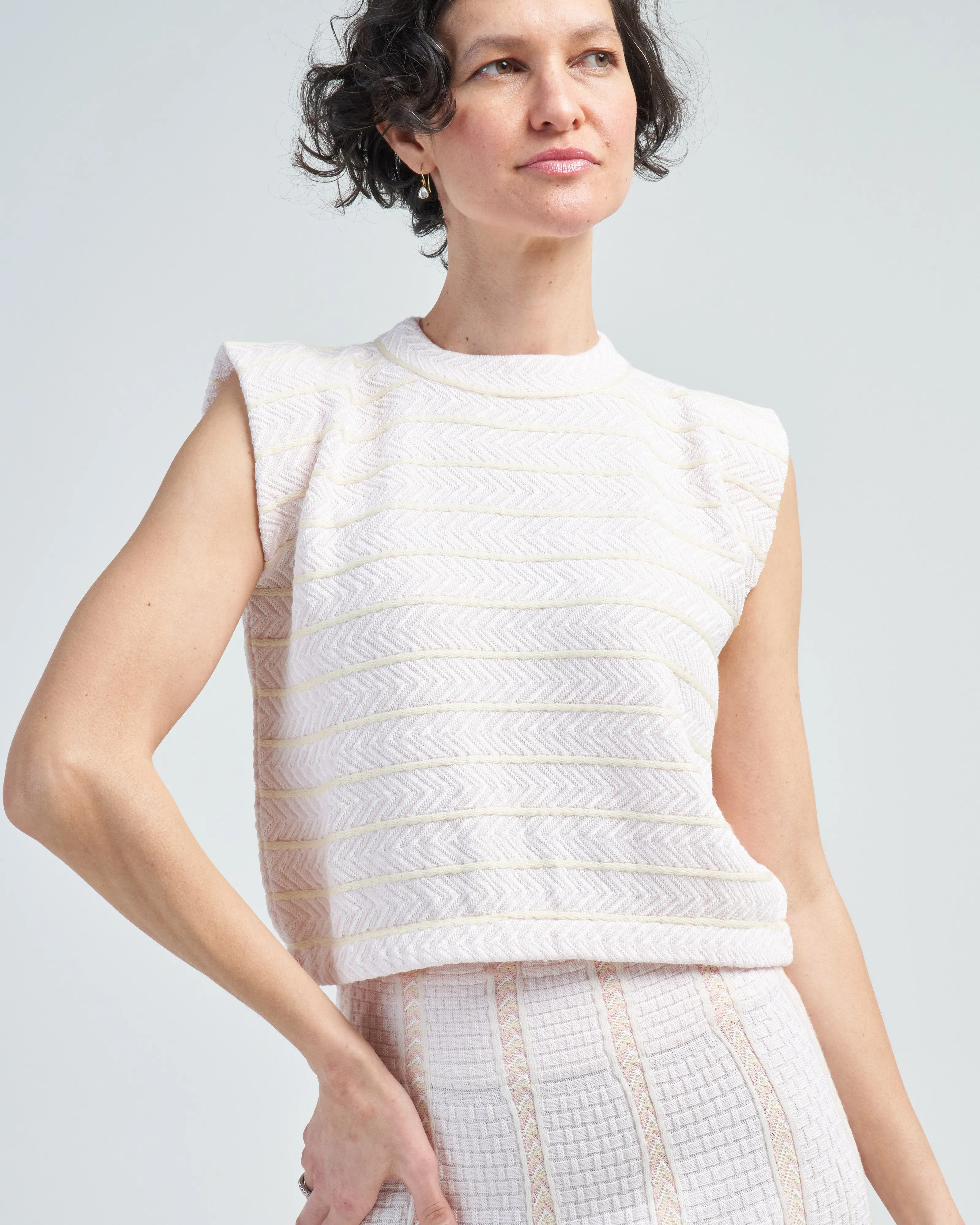 chevron patterned sleeveless top