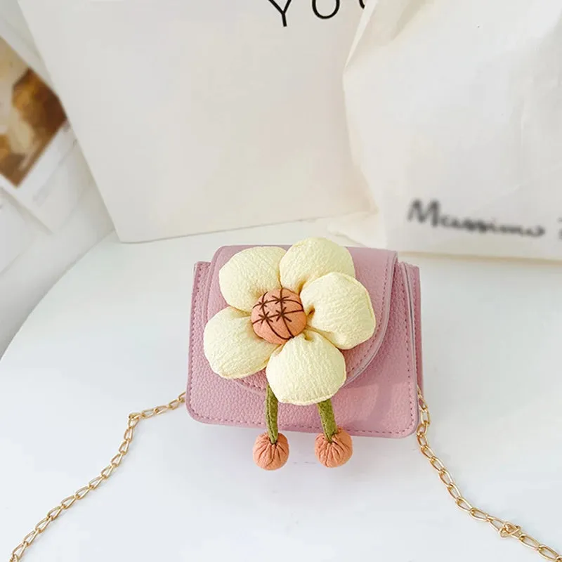 Children's Shoulder Bags Spring Flower Lace Bow Decor Girls Crossbody Bag Waterproof PU Kids Backpack Toddler Purse Handbag