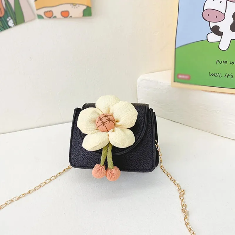 Children's Shoulder Bags Spring Flower Lace Bow Decor Girls Crossbody Bag Waterproof PU Kids Backpack Toddler Purse Handbag
