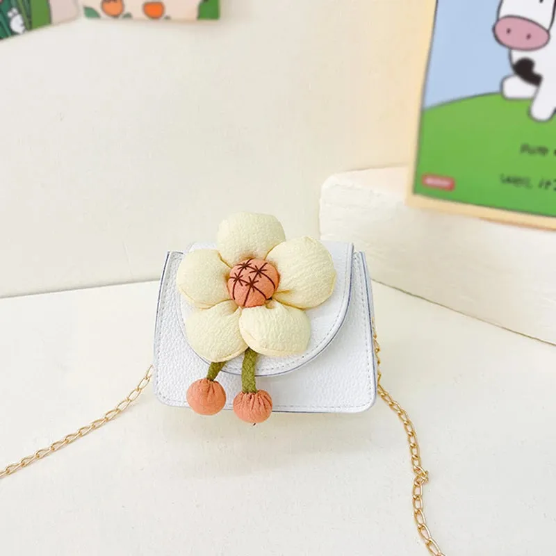 Children's Shoulder Bags Spring Flower Lace Bow Decor Girls Crossbody Bag Waterproof PU Kids Backpack Toddler Purse Handbag