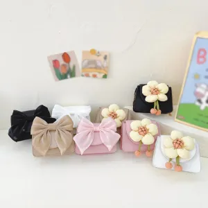 Children's Shoulder Bags Spring Flower Lace Bow Decor Girls Crossbody Bag Waterproof PU Kids Backpack Toddler Purse Handbag