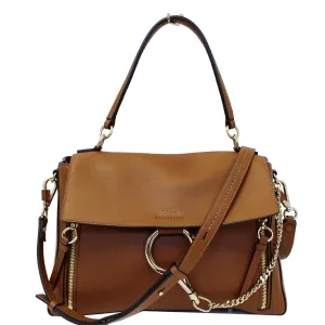 CHLOE Faye Day Mixed Flap Leather Medium Shoulder Bag Tan