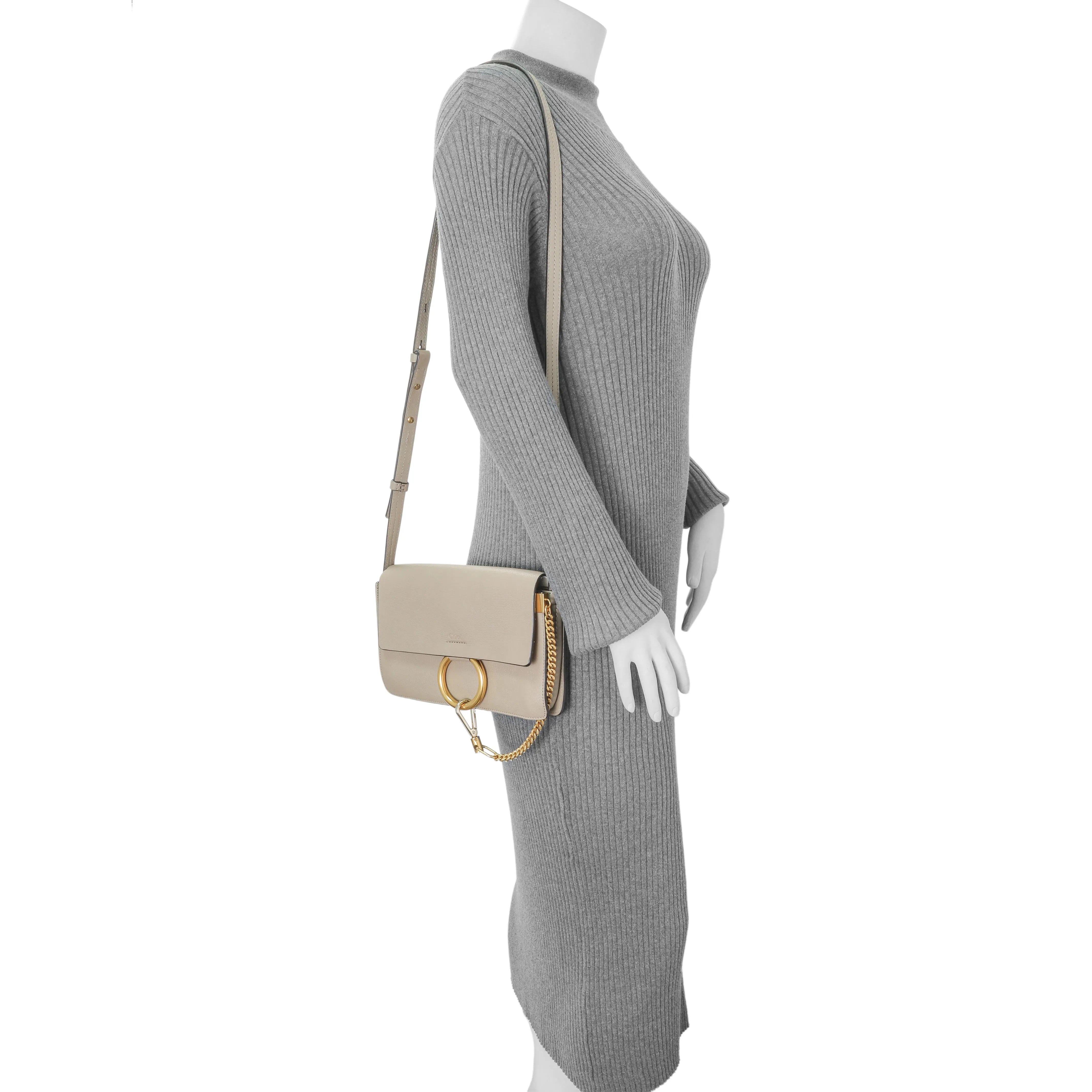 Chloe Motty Grey Grained Calfskin Small Faye Shoulder Bag
