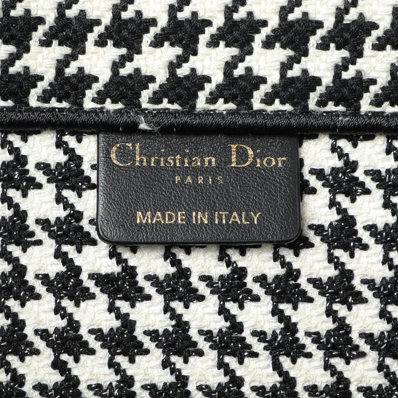Christian Dior Black White Houndstooth Canvas Medium Book Tote