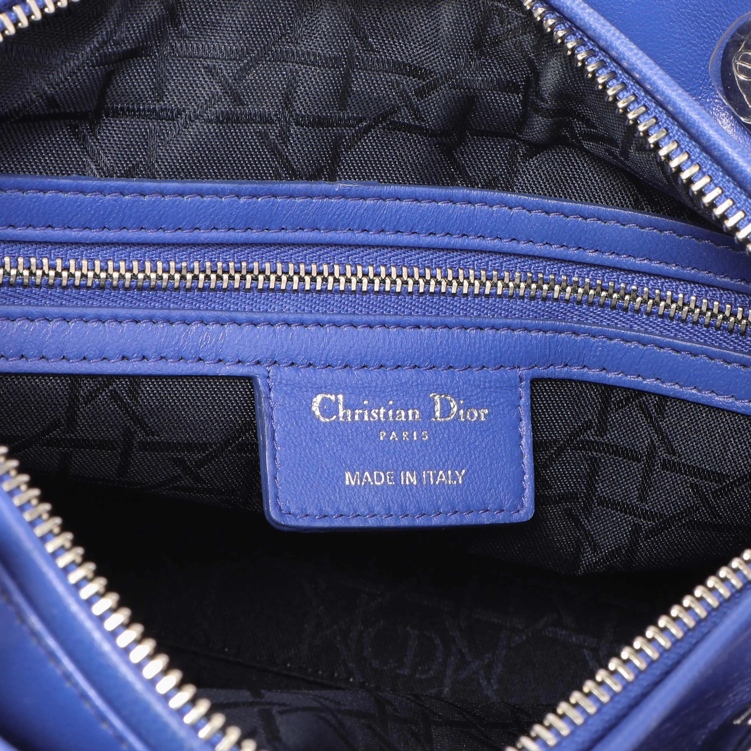 Christian Dior Blue Lambskin Cannage Medium Lady Dior