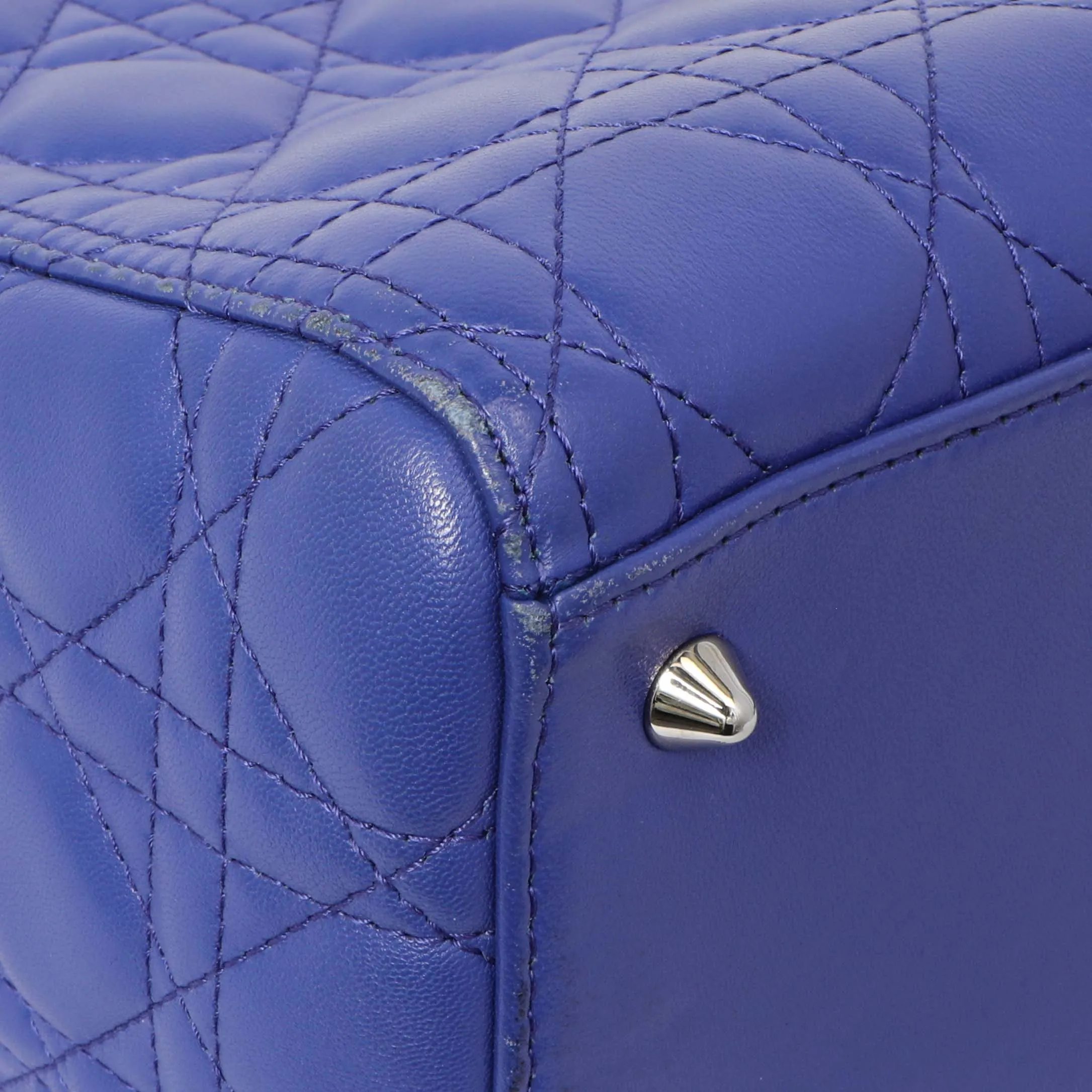 Christian Dior Blue Lambskin Cannage Medium Lady Dior
