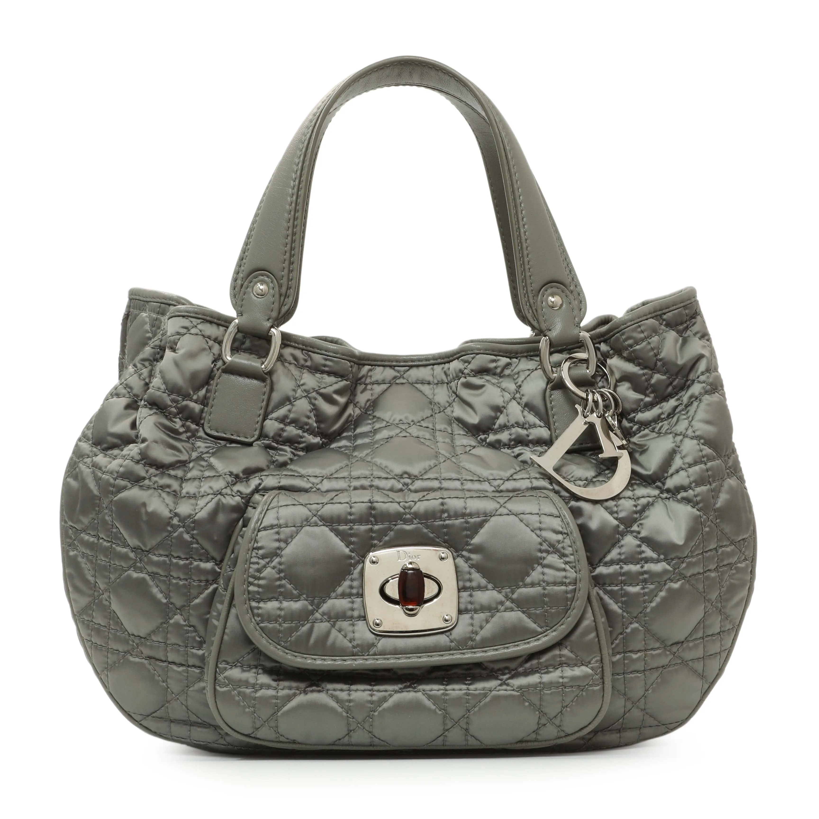 Christian Dior Grey Nylon Cannage Charming Lock Tote