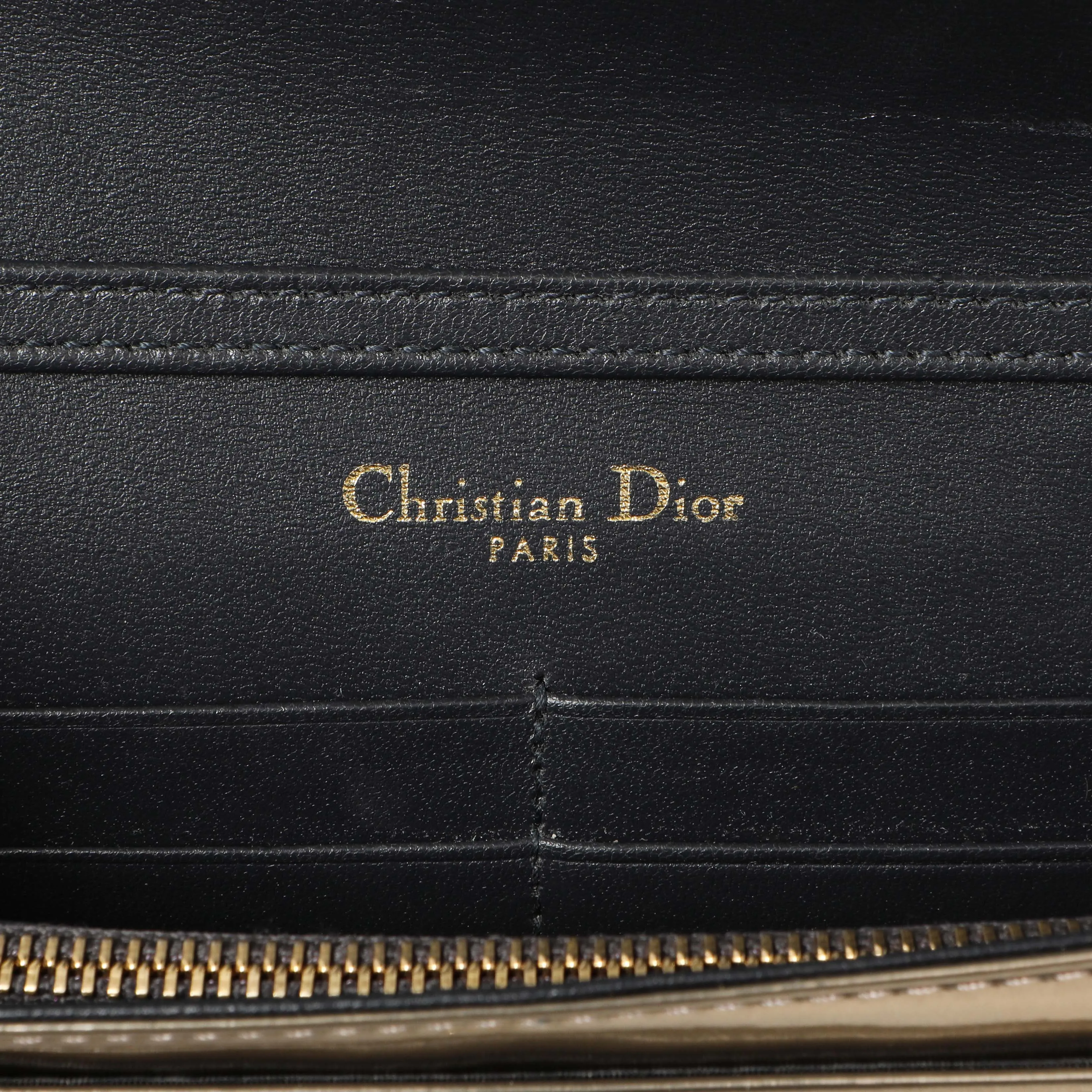 Christian Dior Metallic Gold Patent Micro Cannage Diorama Wallet on Chain