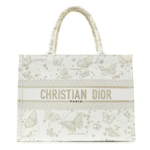 Christian Dior White Gold Canvas Embroidered Medium Zodiac Print Book Tote