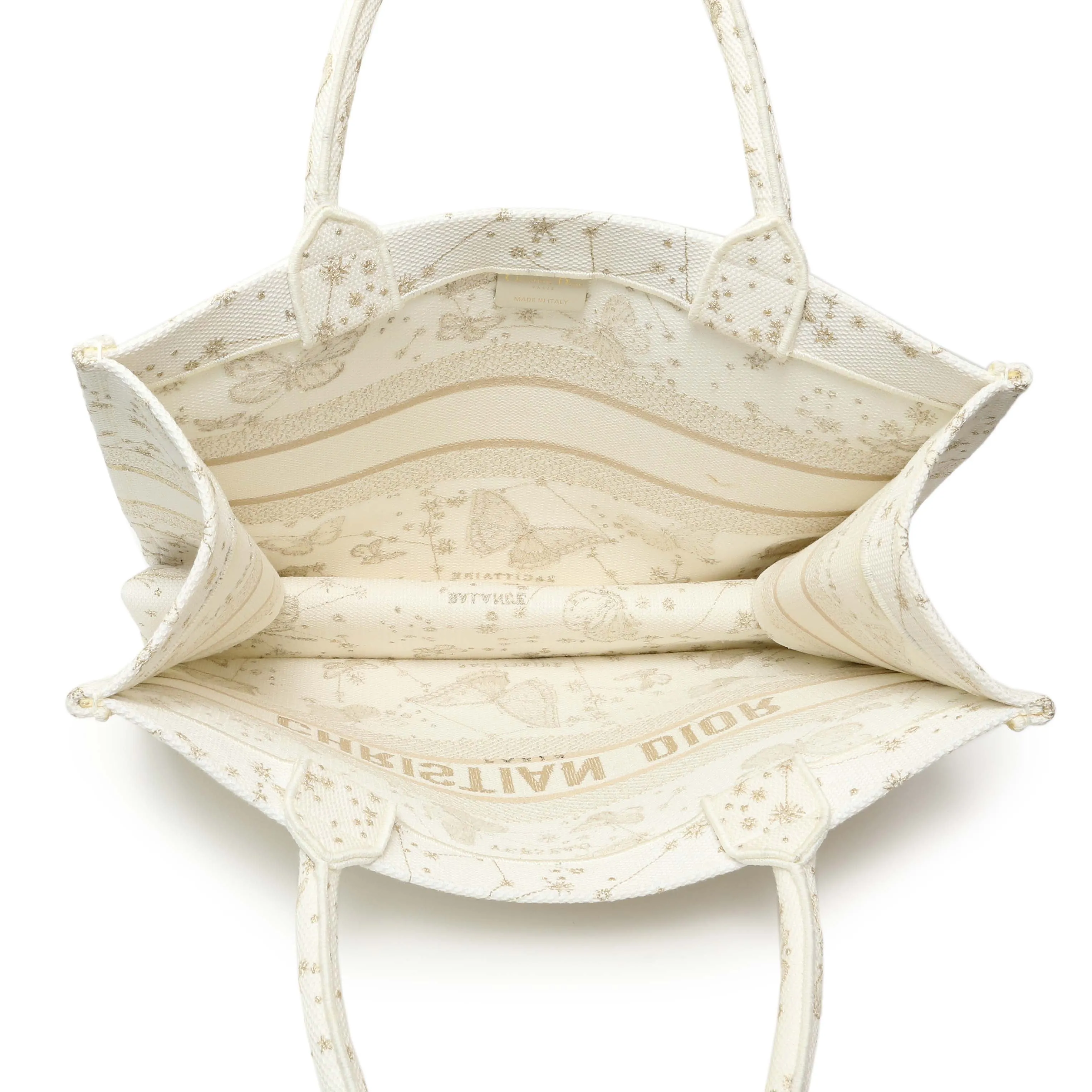 Christian Dior White Gold Canvas Embroidered Medium Zodiac Print Book Tote