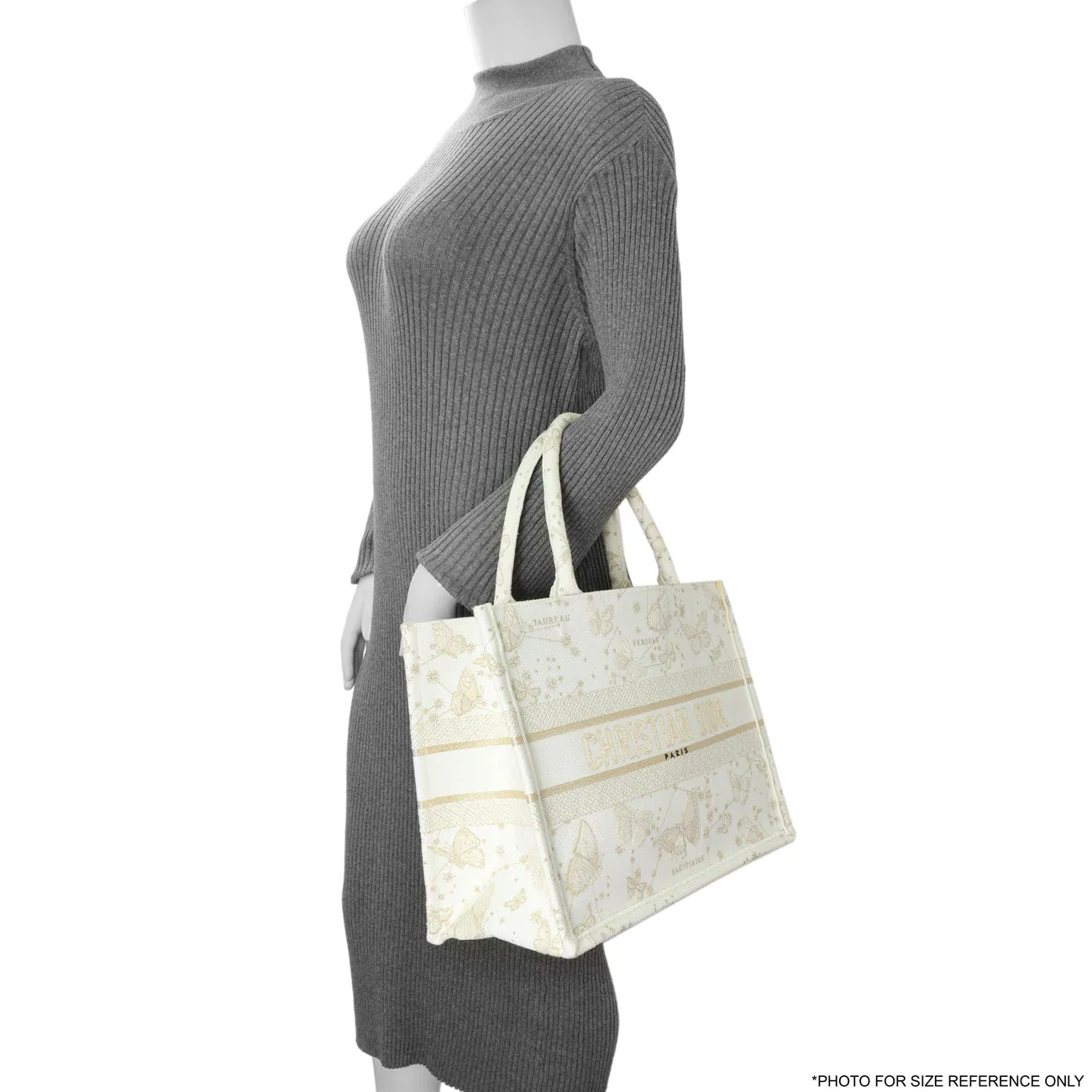 Christian Dior White Gold Canvas Embroidered Medium Zodiac Print Book Tote