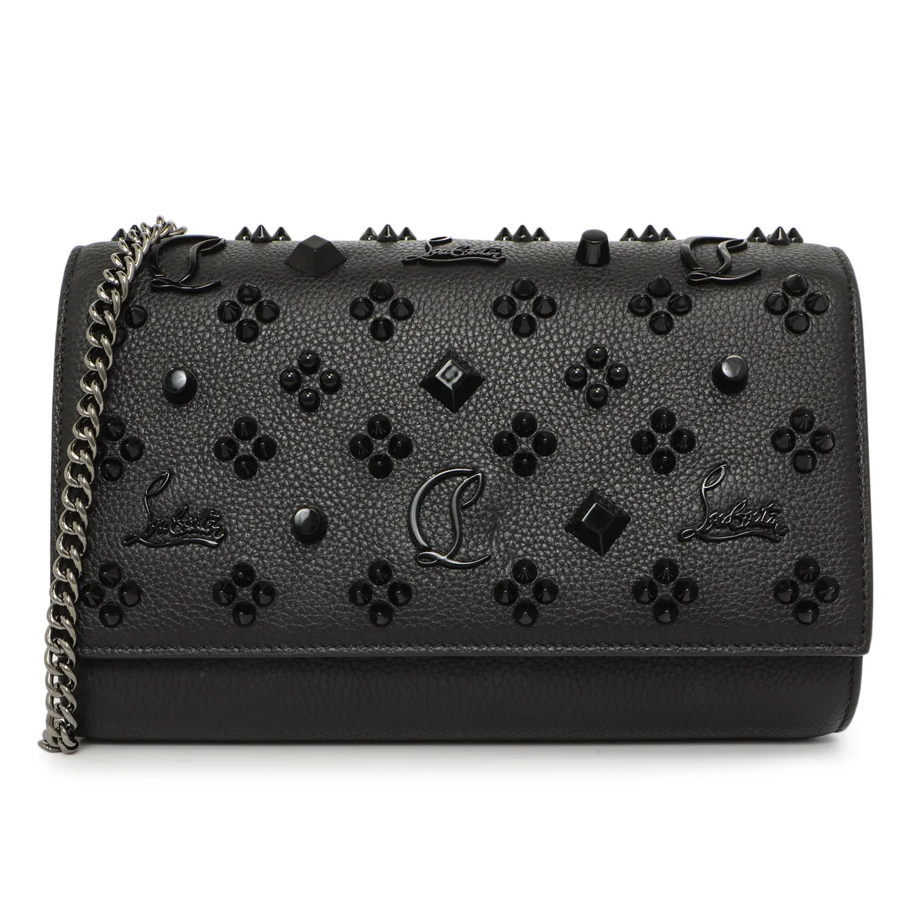 Christian Louboutin Black Calfskin Spikes Loubinthesky Paloma Clutch