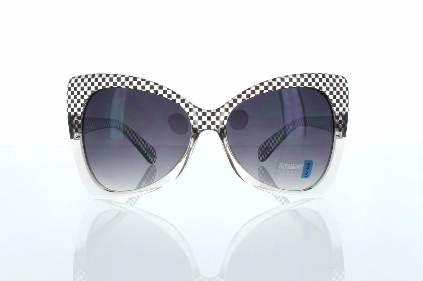 Clear Black Chess Patterned Butterfly Women Sunglasses. 100% UV400