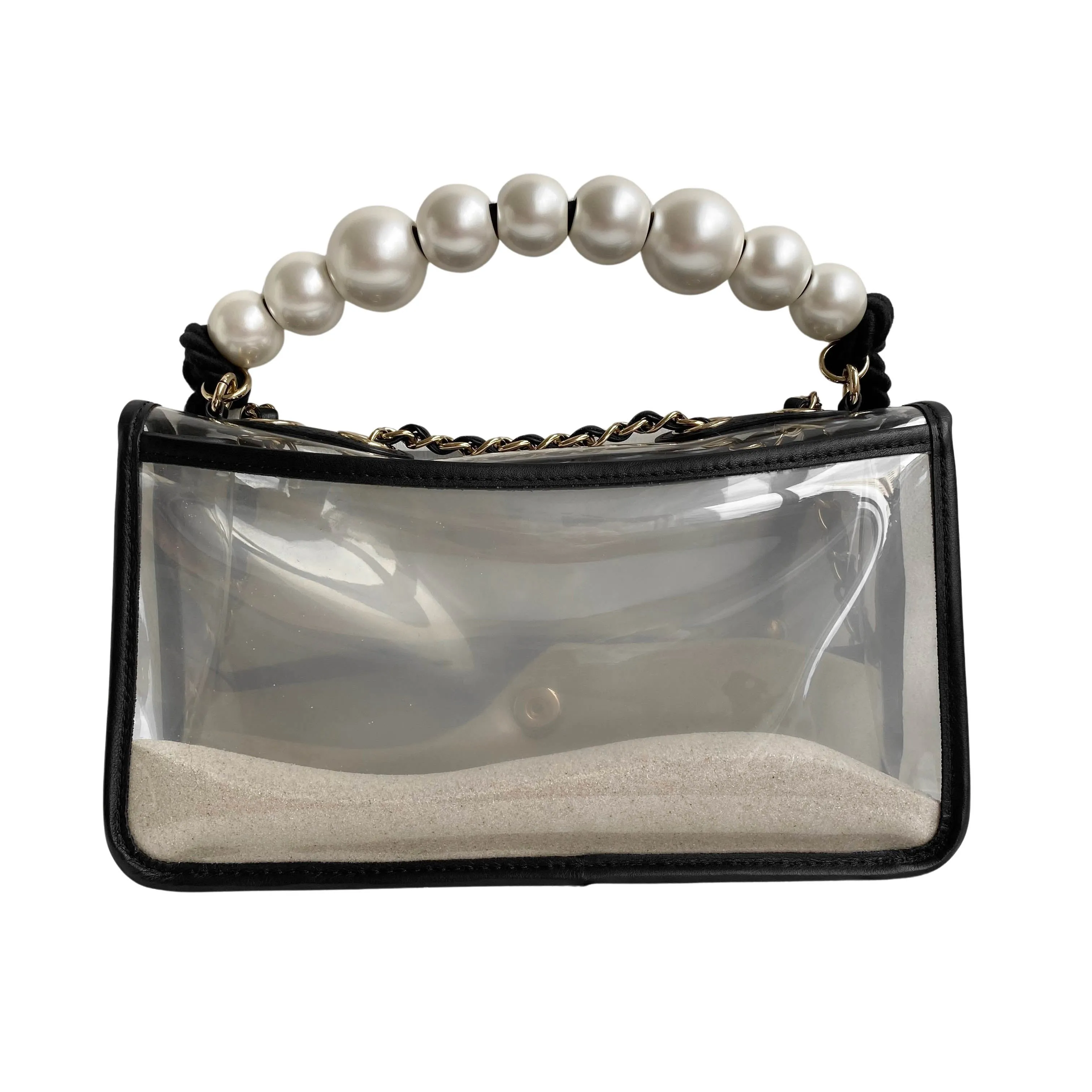 Coco Sand Pearl Strap PVC Medium Flap Bag