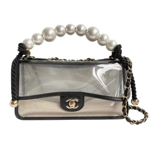 Coco Sand Pearl Strap PVC Medium Flap Bag