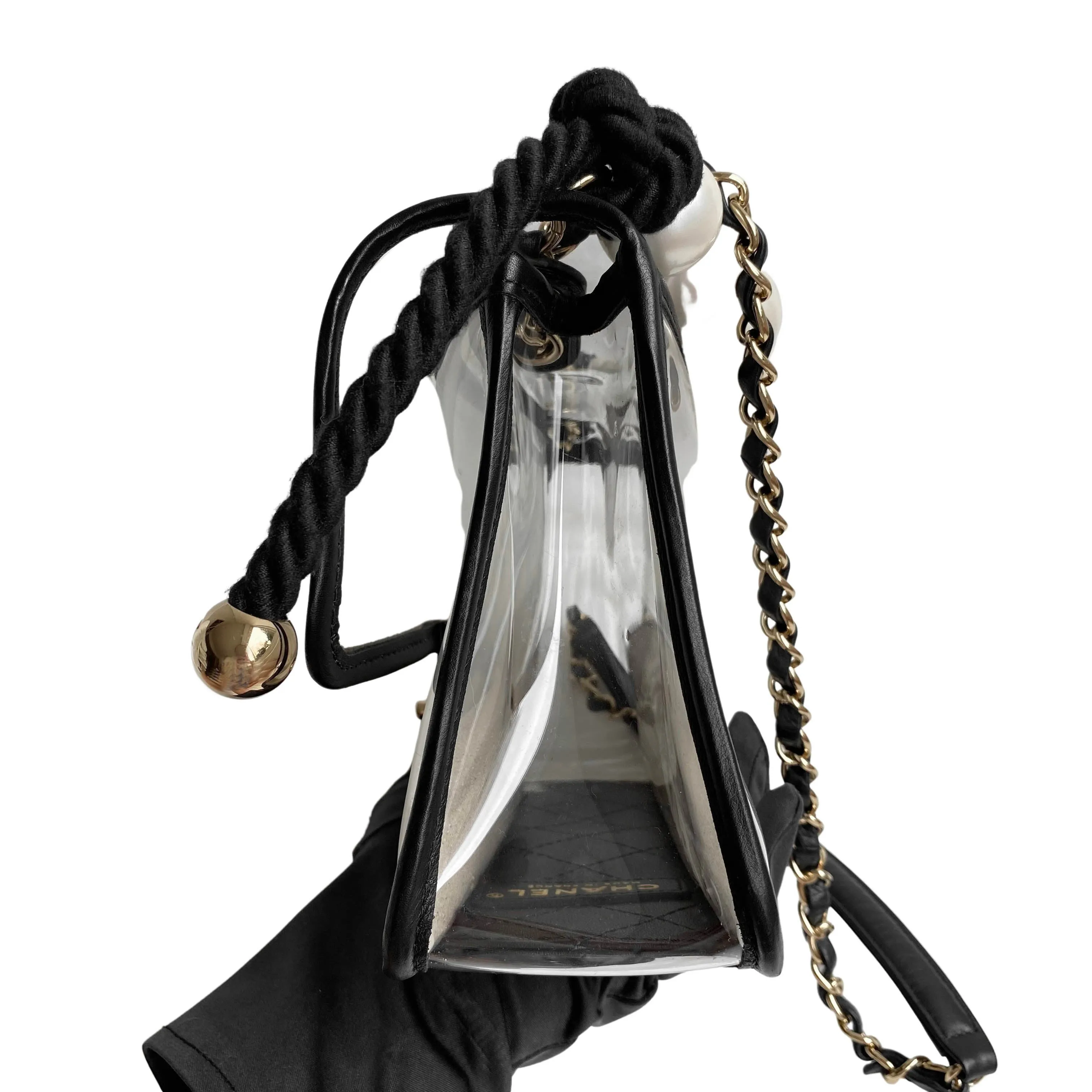 Coco Sand Pearl Strap PVC Medium Flap Bag
