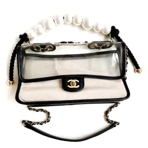 Coco Sand PVC Medium Flap Bag with Pearl Handle