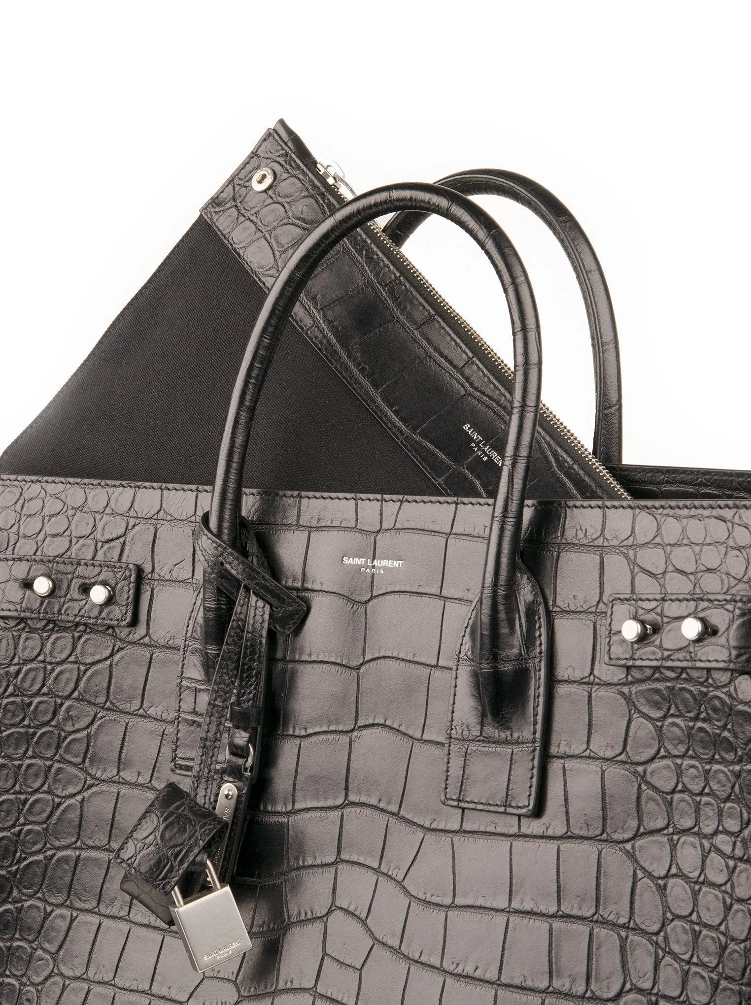 Crocodile Embossed Sac Du Jour Tote - Black