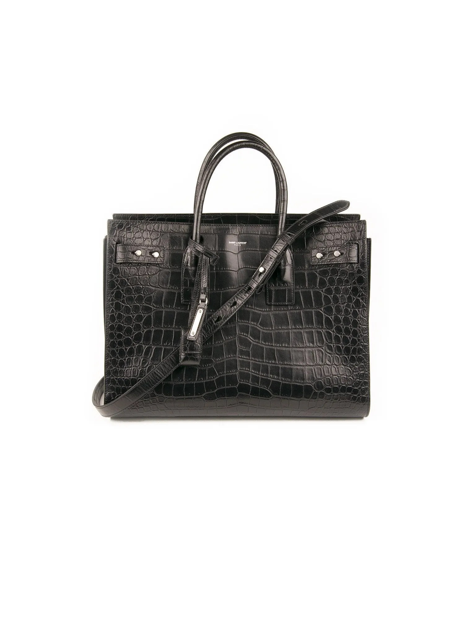 Crocodile Embossed Sac Du Jour Tote - Black