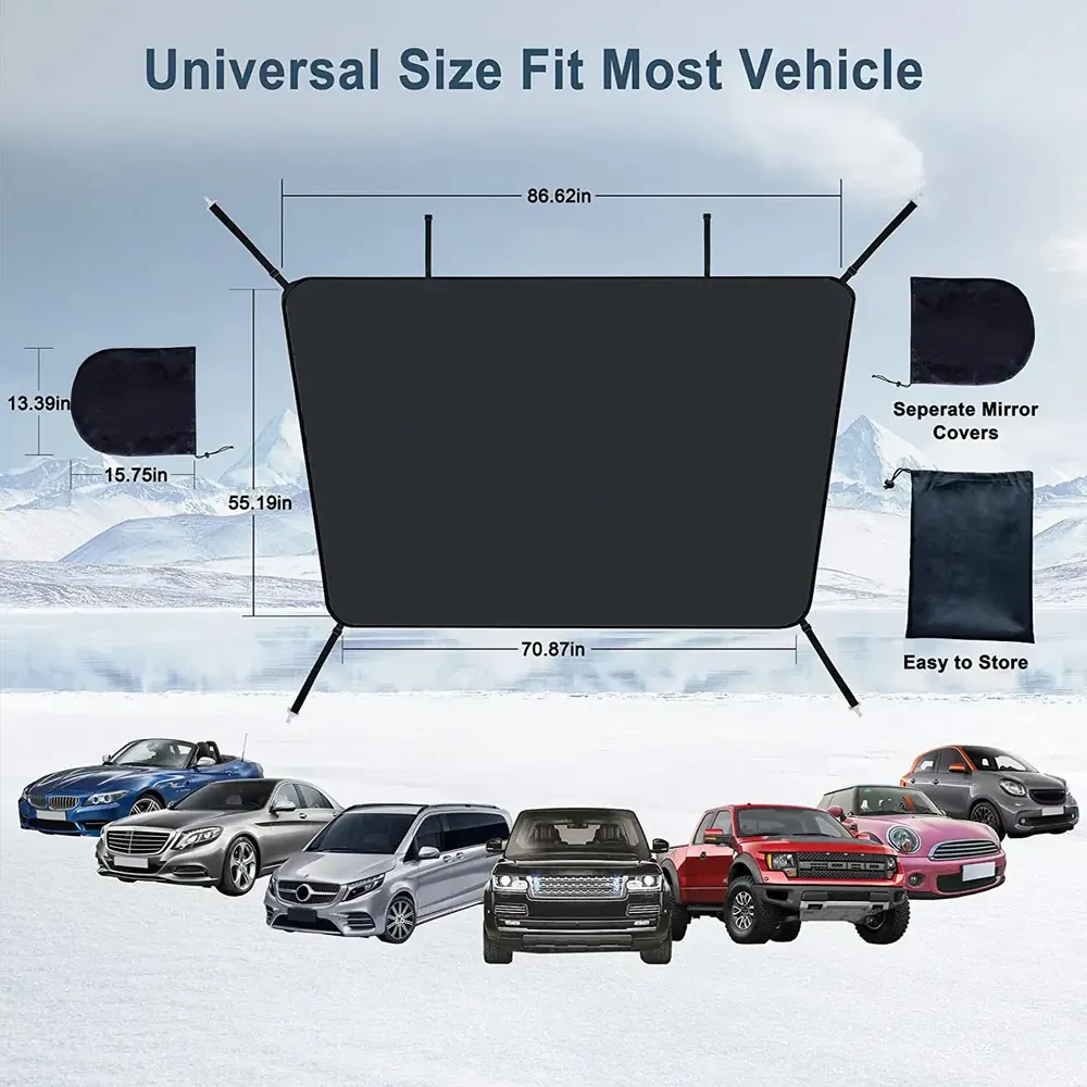 Custom Text For Car Windshield Snow Cover, Compatible with All Cars, Large Windshield Cover for Ice and Snow Frost with Removable Mirror Cover Protector, Wiper Front Window Protects Windproof UV Sunshade Cover AC15983