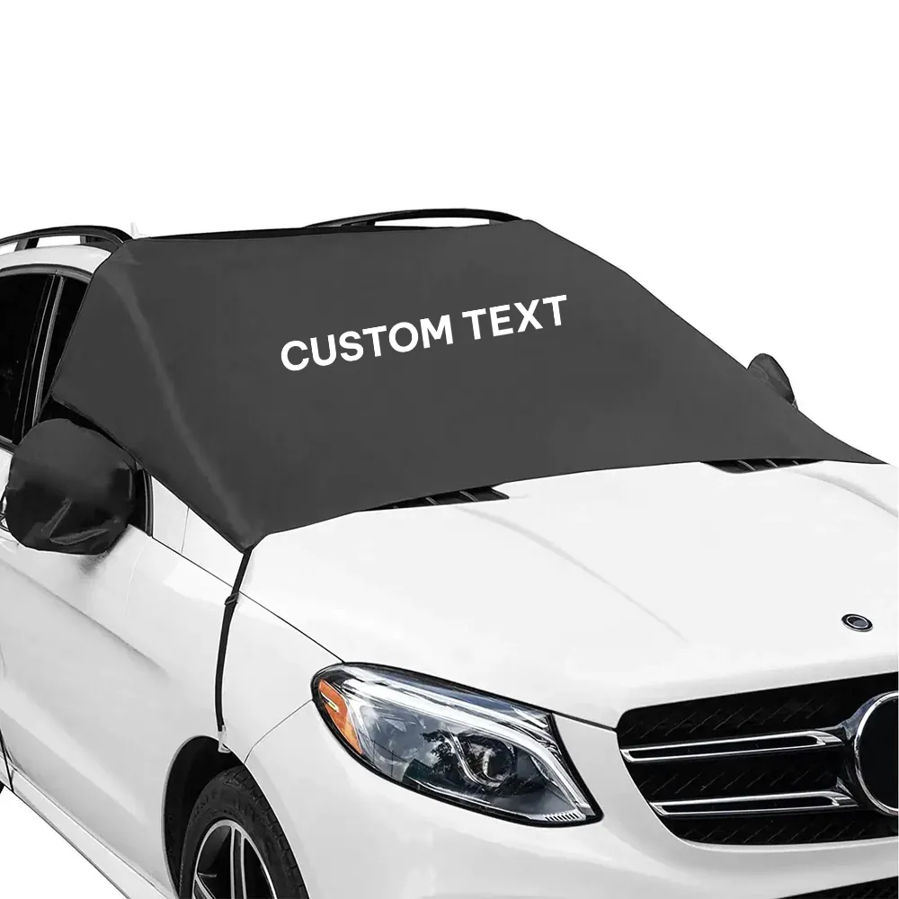Custom Text For Car Windshield Snow Cover, Compatible with All Cars, Large Windshield Cover for Ice and Snow Frost with Removable Mirror Cover Protector, Wiper Front Window Protects Windproof UV Sunshade Cover AC15983