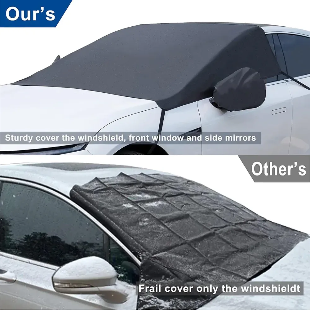 Custom Text For Car Windshield Snow Cover, Compatible with All Cars, Large Windshield Cover for Ice and Snow Frost with Removable Mirror Cover Protector, Wiper Front Window Protects Windproof UV Sunshade Cover AC15983