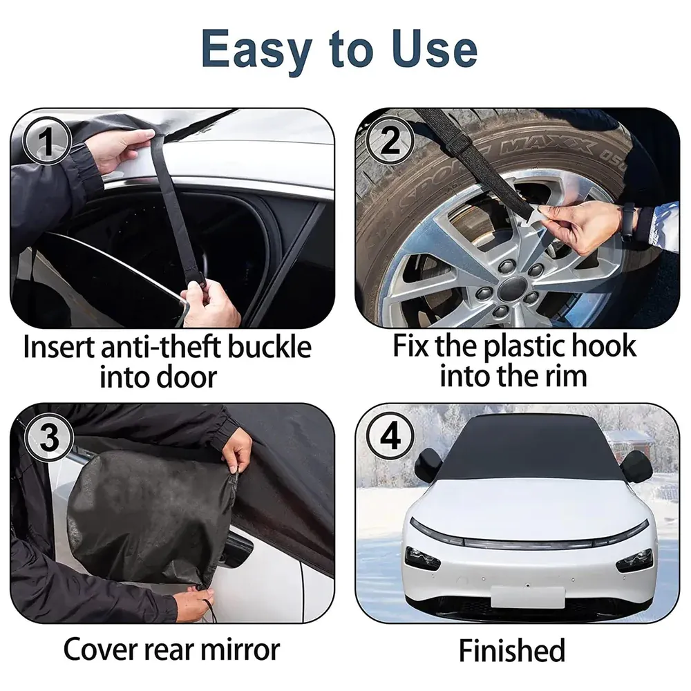 Custom Text For Car Windshield Snow Cover, Compatible with All Cars, Large Windshield Cover for Ice and Snow Frost with Removable Mirror Cover Protector, Wiper Front Window Protects Windproof UV Sunshade Cover UE15983