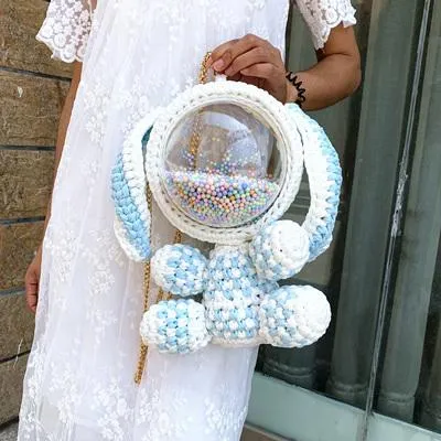 Cute Crochet Bunny Backpack Rabbit Crochet Shoulder Bag for Girl Bunny Crochet Crossbody Purse